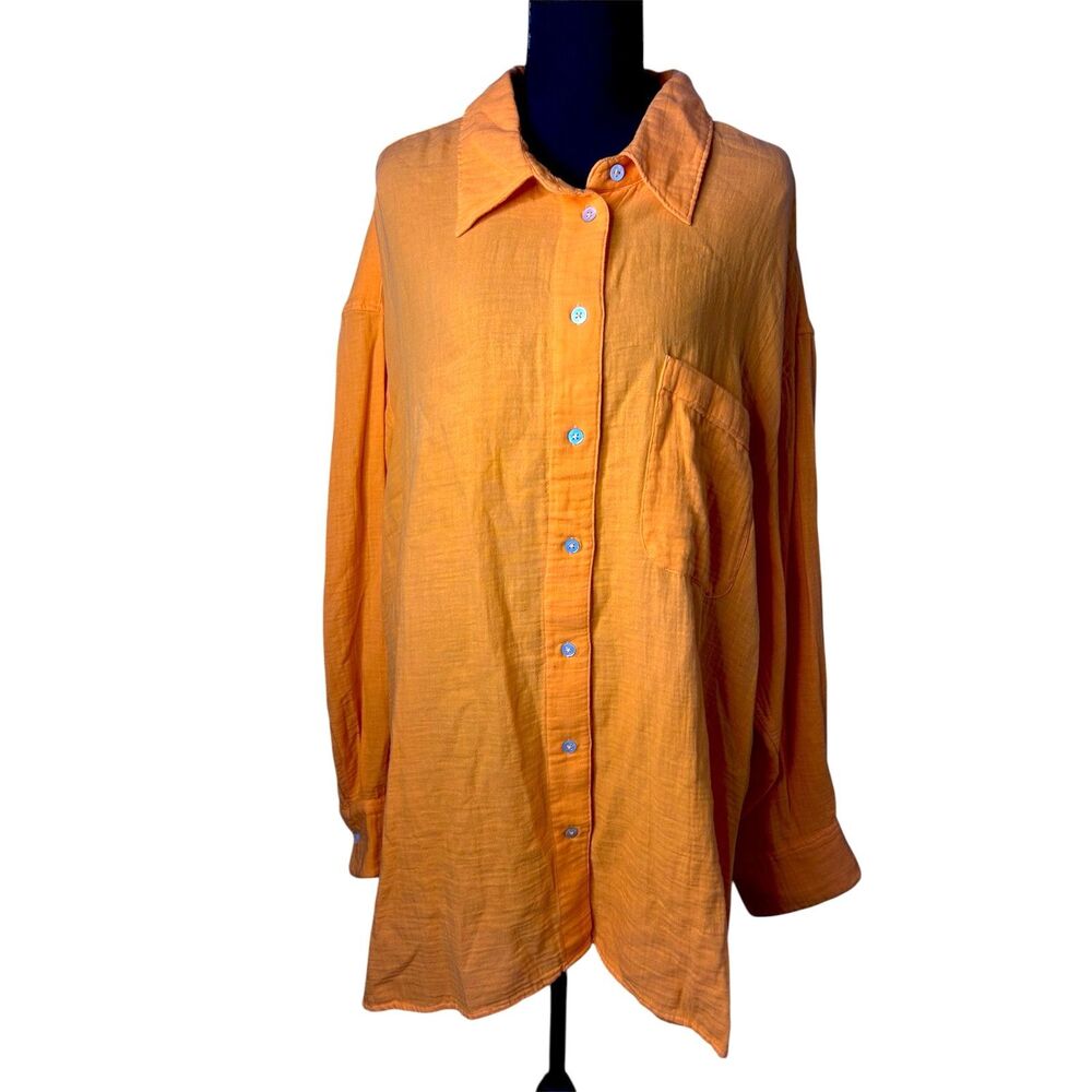 Lane Bryant Womens Orange Gauze Cotton Long Sleeve Shirt Sz 26/28 Vibrant NWT